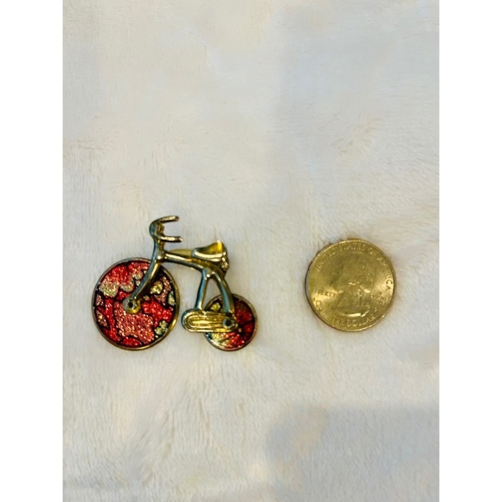 Red Glitter Bicycle Brooch Pin Whimsical Bike Novelty Lapel Pin